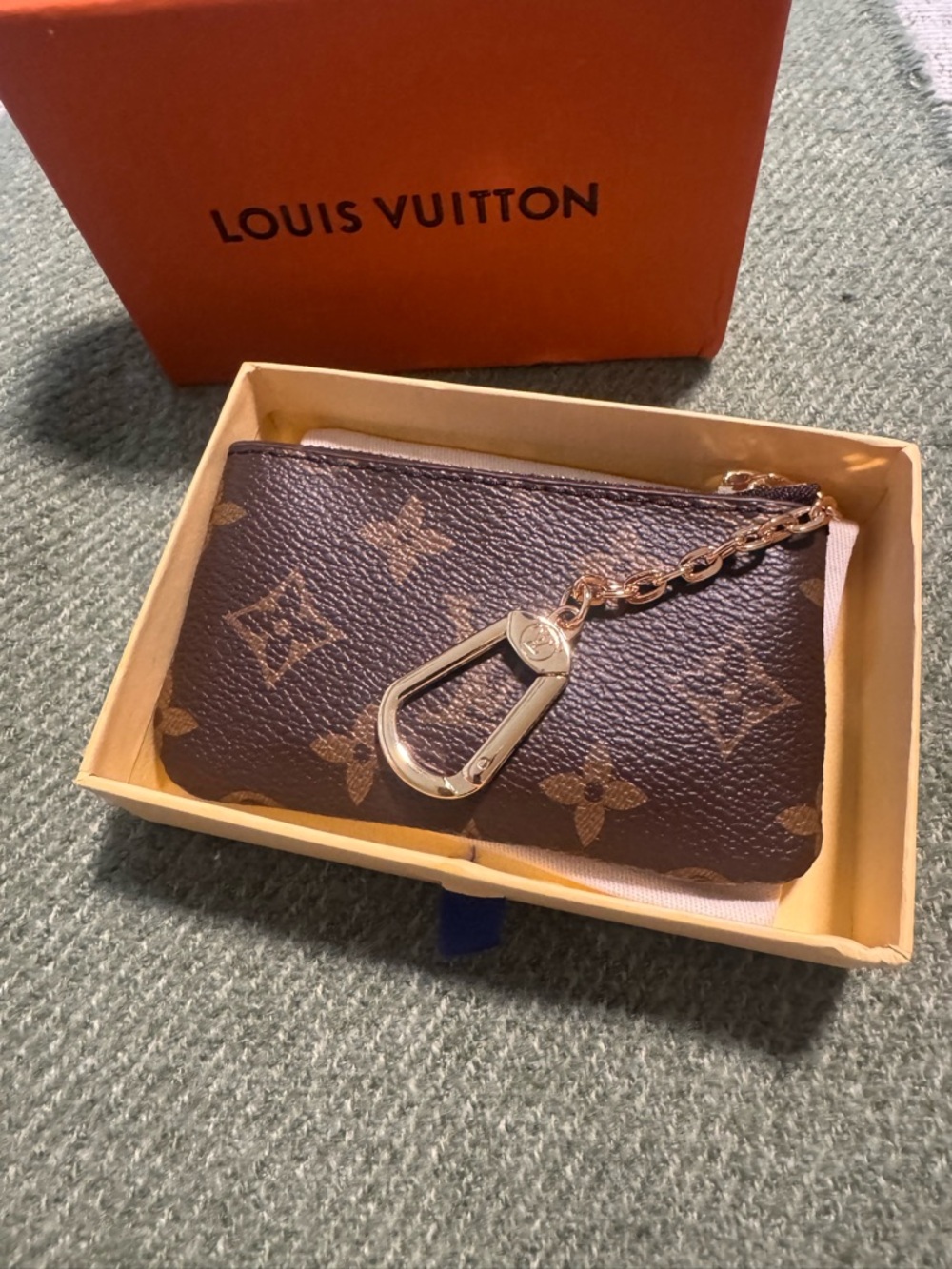 Louis Vuitton Brown Monogram Key Pouch with Gold Chain